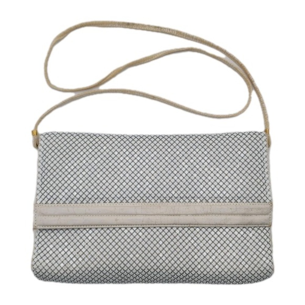 Vintage Whiting Davis International Clutch White Mesh Flap Crossbody Strap Chic